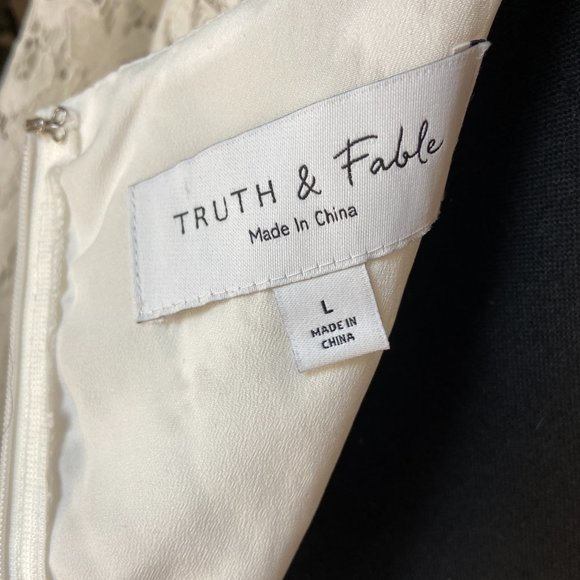 NWT Truth & Fable White/Cream Lace A-Line Midi Dress Open Back L - Picture 7 of 8